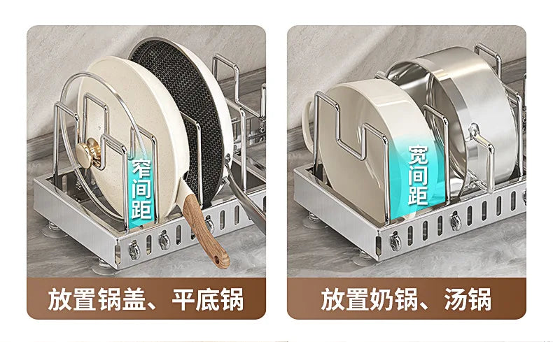 Kitchen Utensil Rack, Knife Holder, Stainless Steel, Extendable Storage Device for Cutting Boards, Pot Covers,and Draining Racks