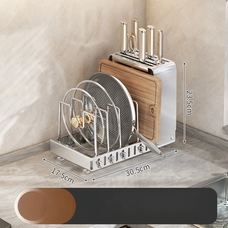 Kitchen Utensil Rack, Knife Holder, Stainless Steel, Extendable Storage Device for Cutting Boards, Pot Covers,and Draining Racks