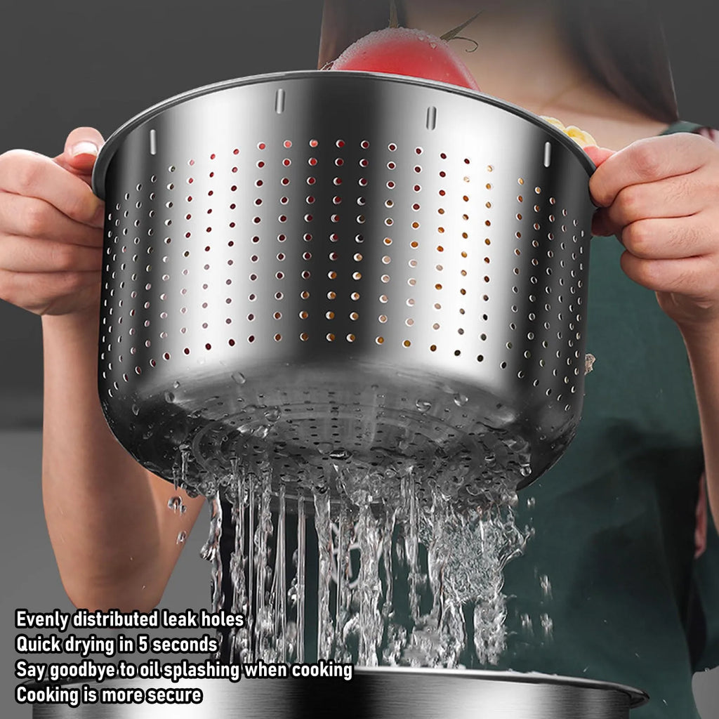 Fruit Washer 6L Stainless Steel PP Multifunctional Salad Dryer with Drainage Outlet for Lettuce Vegetable Salad Washing Bowl
