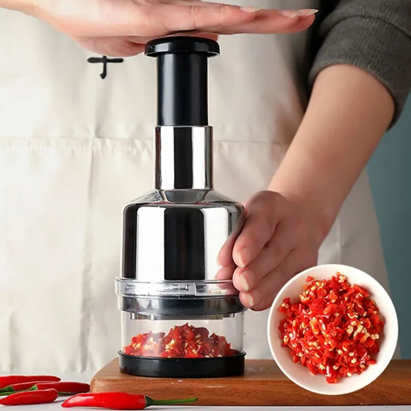 Manual Food Chopper, Stainless Steel Sharp Cutter Blades Handheld Chopper Slicer Dicer Mixer Press Chopper Mincer for Vegetables
