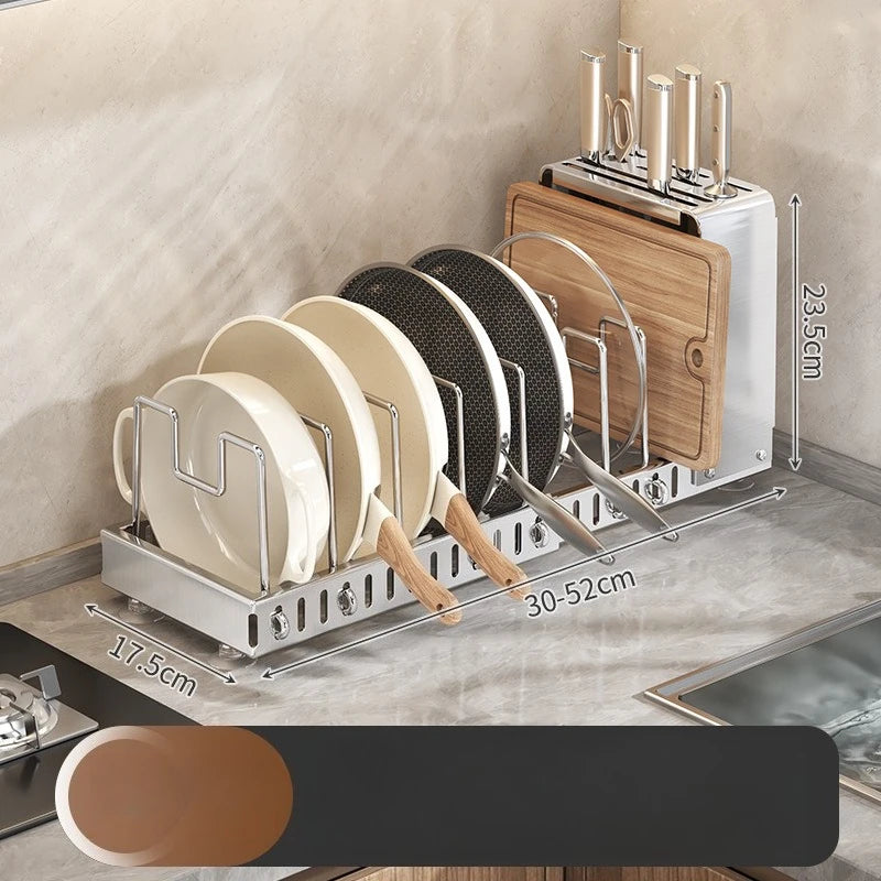 Kitchen Utensil Rack, Knife Holder, Stainless Steel, Extendable Storage Device for Cutting Boards, Pot Covers,and Draining Racks