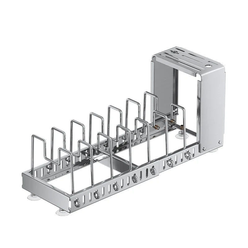 Kitchen Utensil Rack, Knife Holder, Stainless Steel, Extendable Storage Device for Cutting Boards, Pot Covers,and Draining Racks