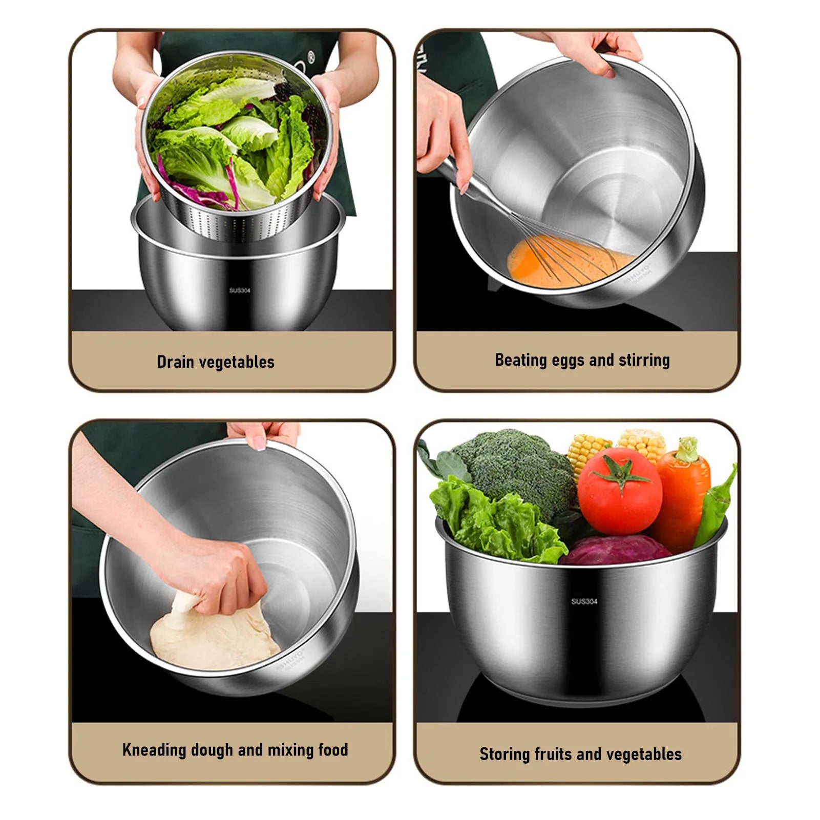 Fruit Washer 6L Stainless Steel PP Multifunctional Salad Dryer with Drainage Outlet for Lettuce Vegetable Salad Washing Bowl